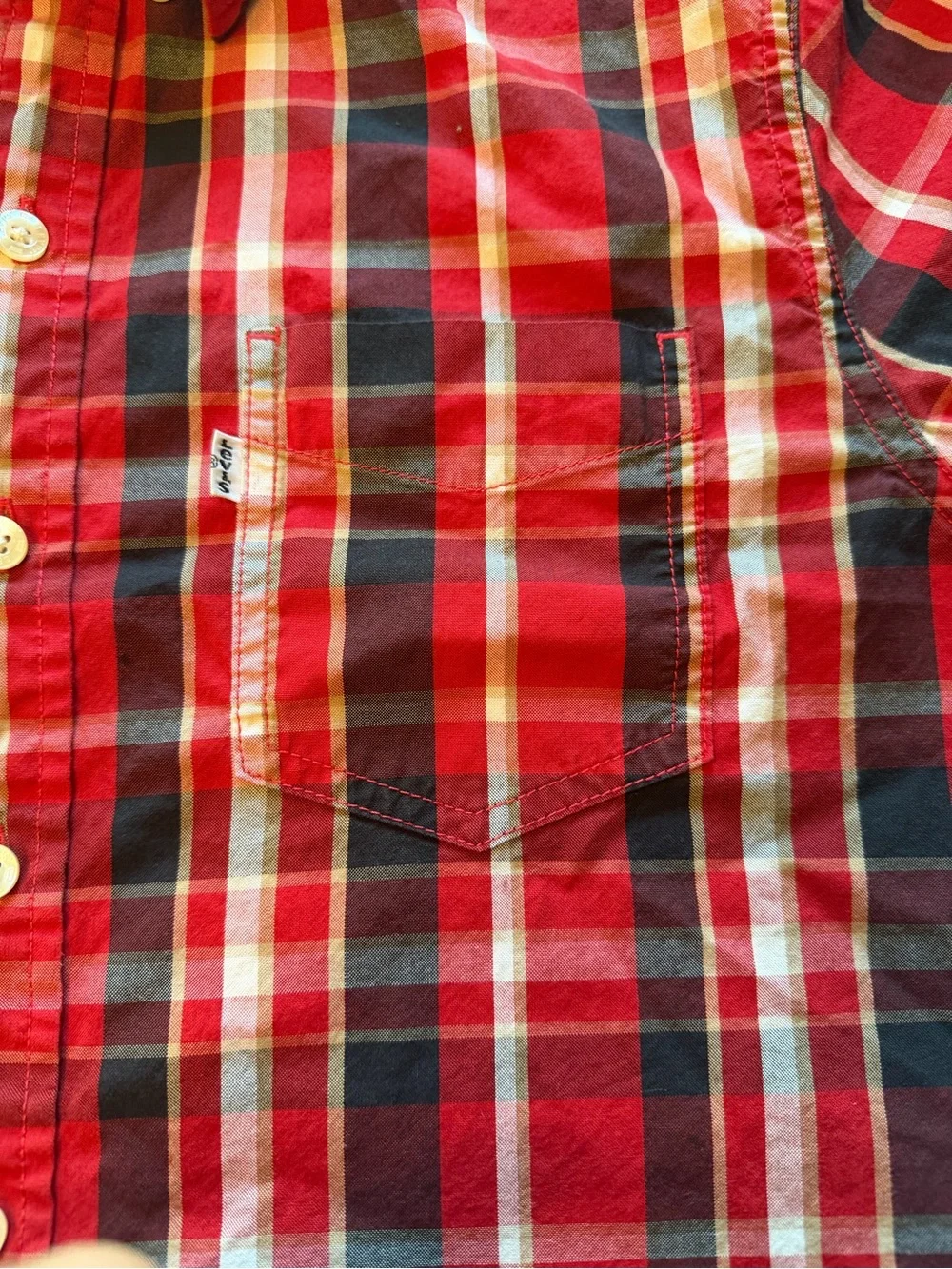 Levi's Red and Black Plaid Short-Sleeve Button-Down Shirt